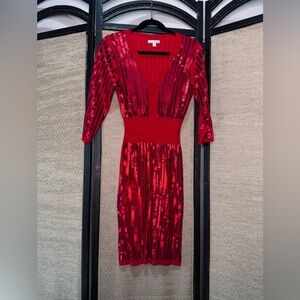 Eva Mendes for New York & Company Red Sequin Long Sleeve Dress